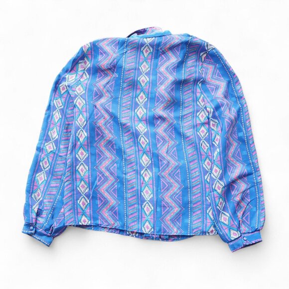 Sophisticates Jonathan Martin VTG Satin Aztec Print Button Up Blouse Women's 14 - Picture 2 of 9